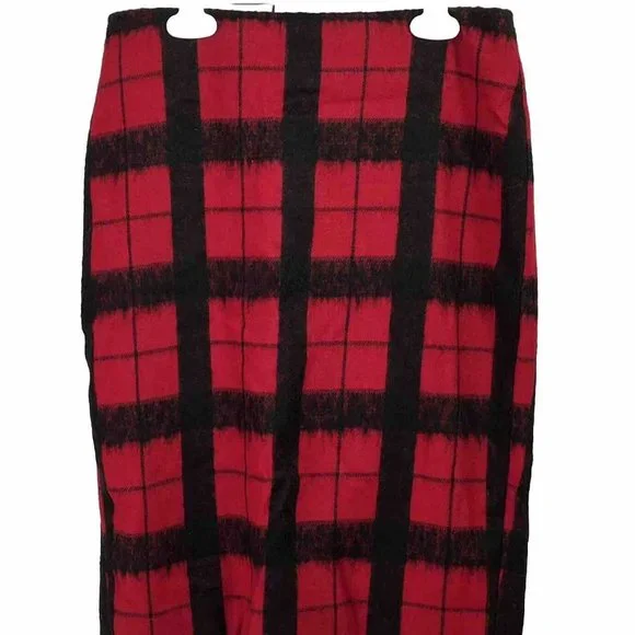 Talbots Women's Sz 2 Red Black Holiday Plaid Wool Pencil Skirt Lined Knee Work - Picture 1 of 6